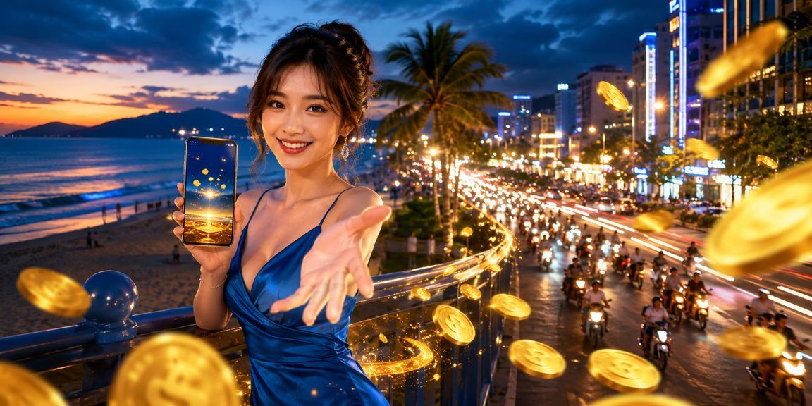 Sảnh casino sôi động tại bãi biển Đà Nẵng với ánh đèn lấp lánh